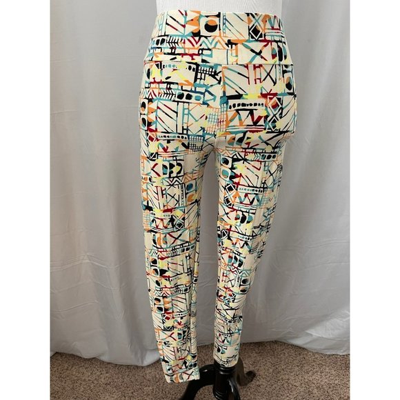 LuLaRoe Women's Cream Colorful Aztec/Abstract Print Stretch Leggings One Size - Picture 1 of 9